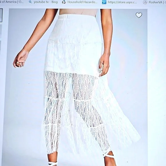 NWT And Now This (Macy's) Pull-on Tiered Lace Maxi Skirt XL Cream - Picture 3 of 8